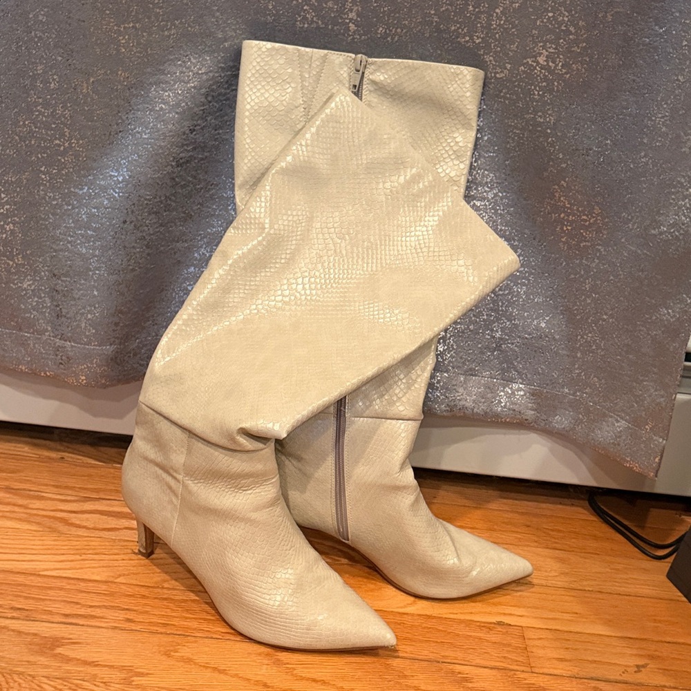 a new day Cream Textured Heeled Boots